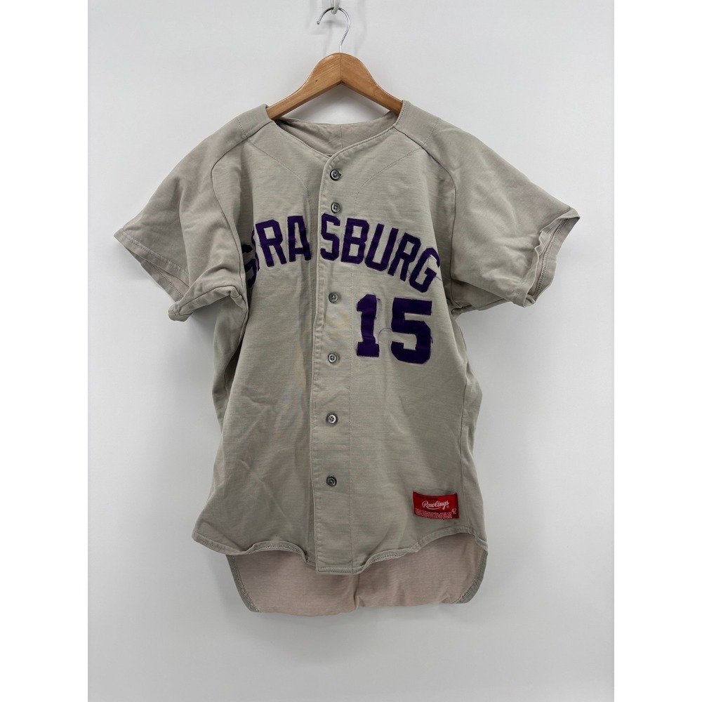 Rawlings Mens Baseball Jersey Gray Strasburg Virginia 15 Button Up Size 42 USA